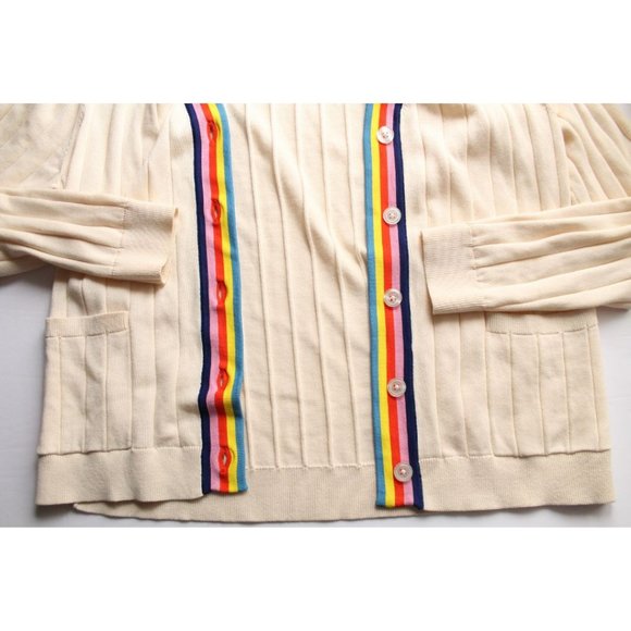 Kule Anthropologie Rainbow Contrast Cardigan Cream Multi Size Medium - Picture 10 of 10